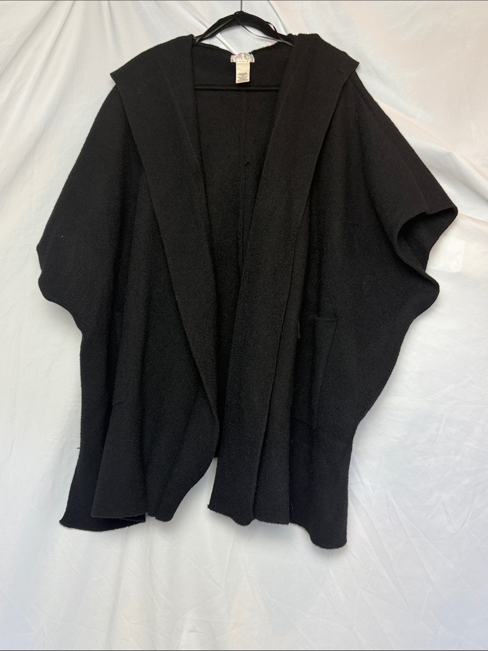 Free People Black Hooded Open-Front Poncho